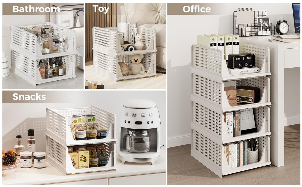 6-Pack Stackable Storage Bins for Closet, Bedroom, Bathroom, Office