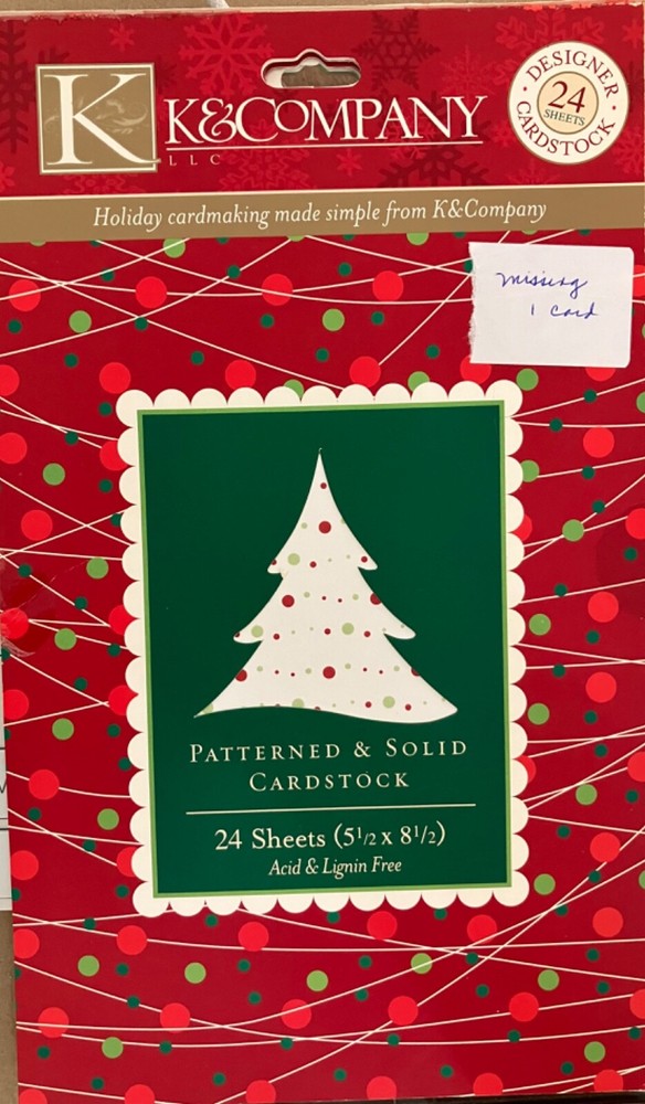K&COMPANY patterned & solid  cardstock  24 CARDS  5 ½ x 8 ½ missing 1