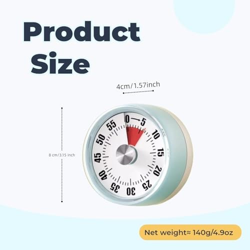 Kitchen Timer,Visual Timer,100% Mechanical Desk Timer,No Batteries