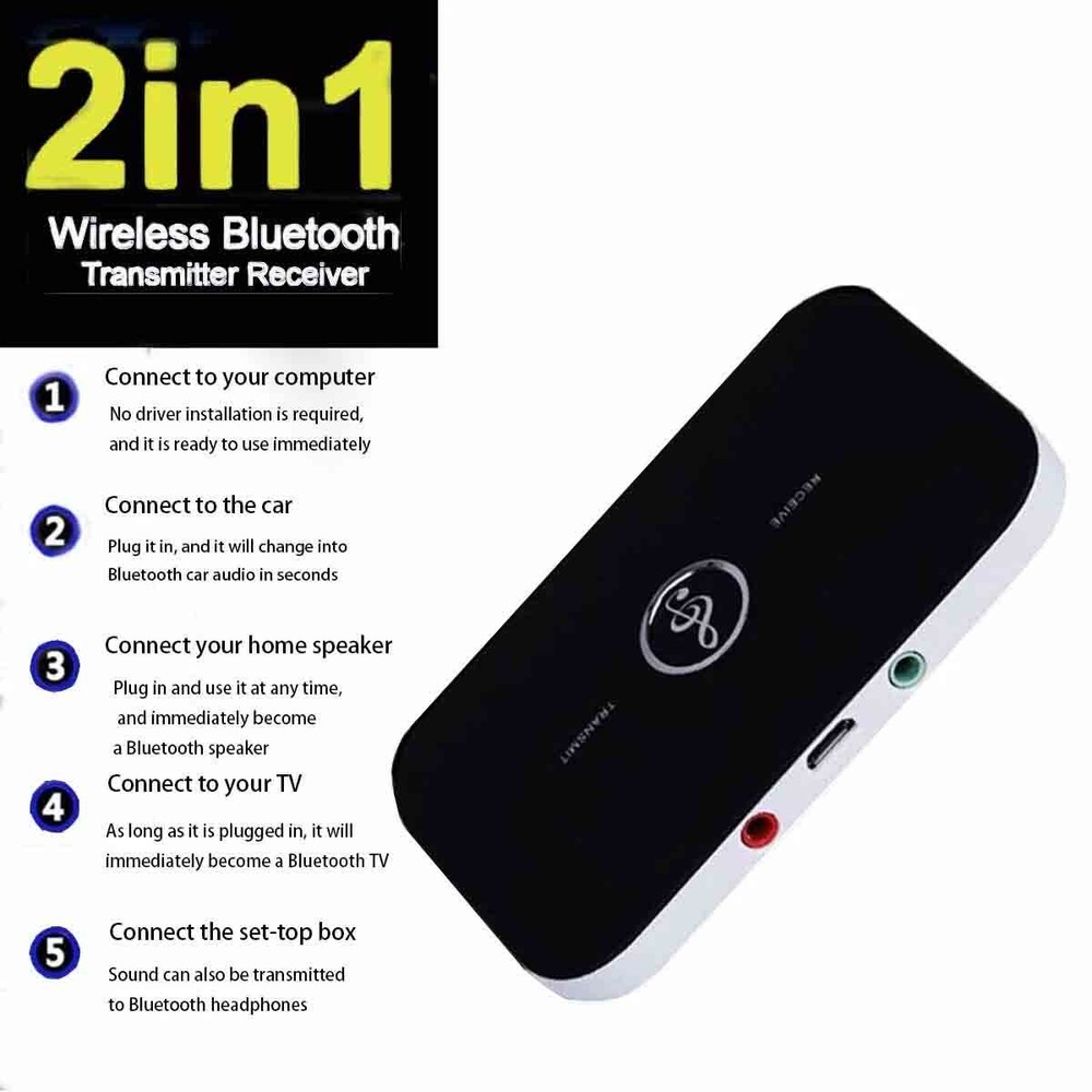 2-in-1 stereo wireless audio adapter Bluetooth receiver transmitter