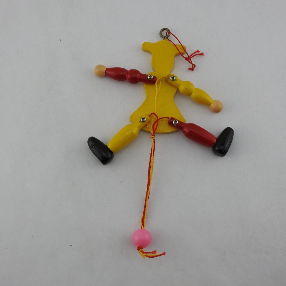 Vintage M. Gschnitzer Austrian Wooden Pull String Jointed Jester Clown Puppet