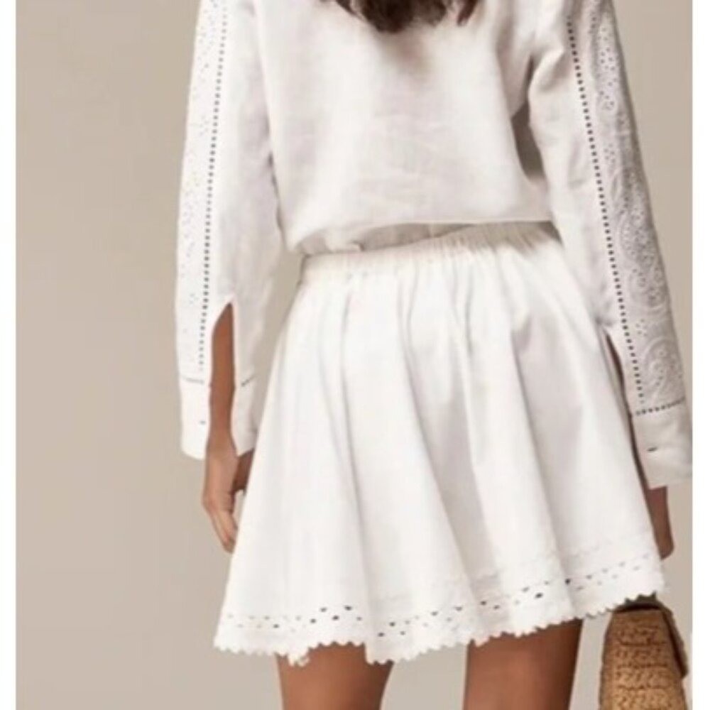 J.Crew Skirt Women L White Eyelet Scalloped Hem Mini Flared Cotton Old Money