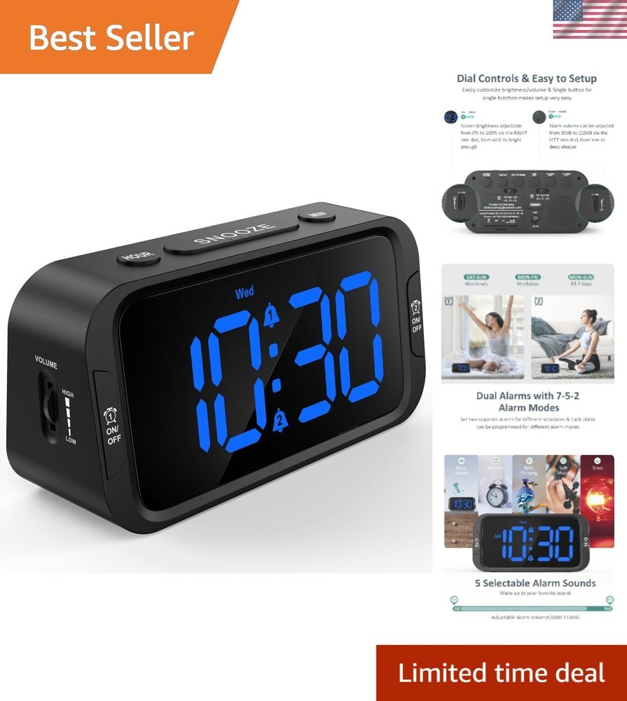 User-Friendly Digital Alarm Clock - Adjustable Volume & Dual Alarm Functionality