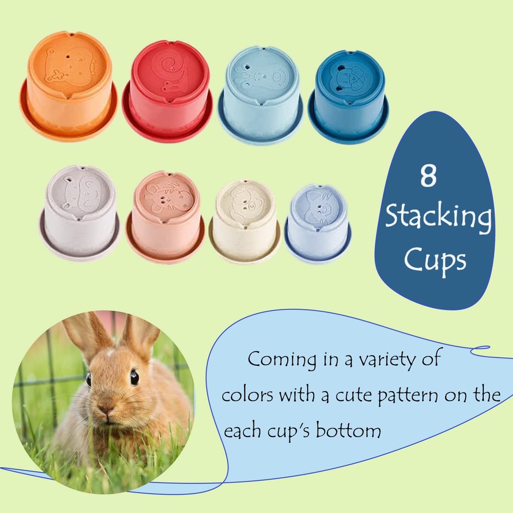 Multi-Colored Graduated Stackable Rabbit Toys - 8 Pcs Reusable Cute Animal De...