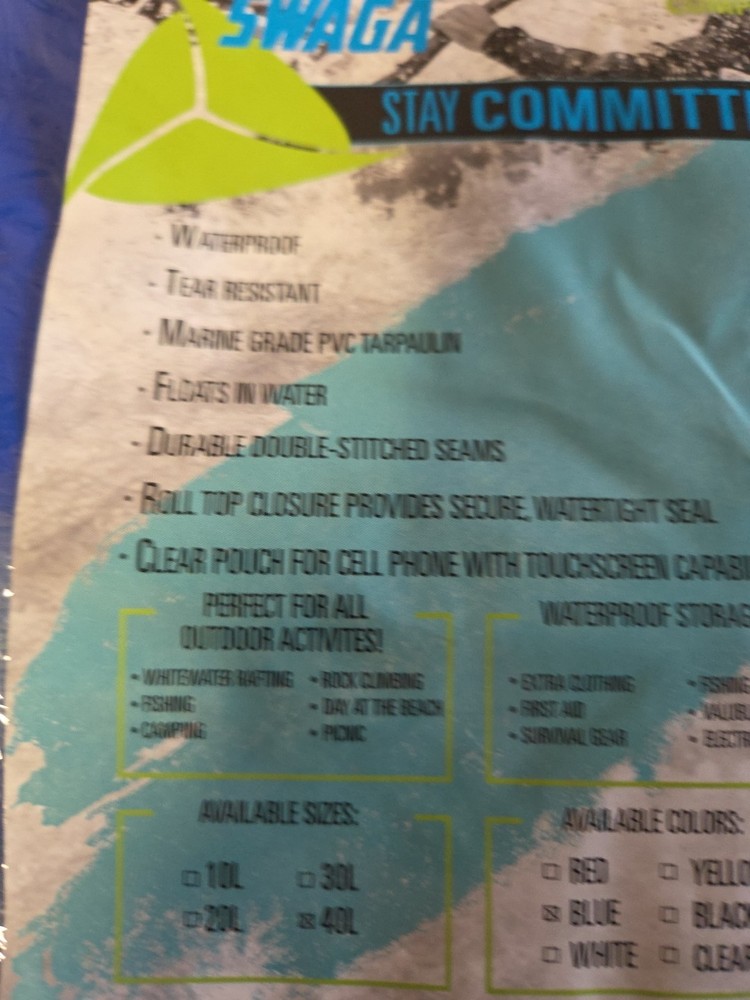 SWAGA 40L DRYSACK BACKPACK-WATERPROOF-NEW