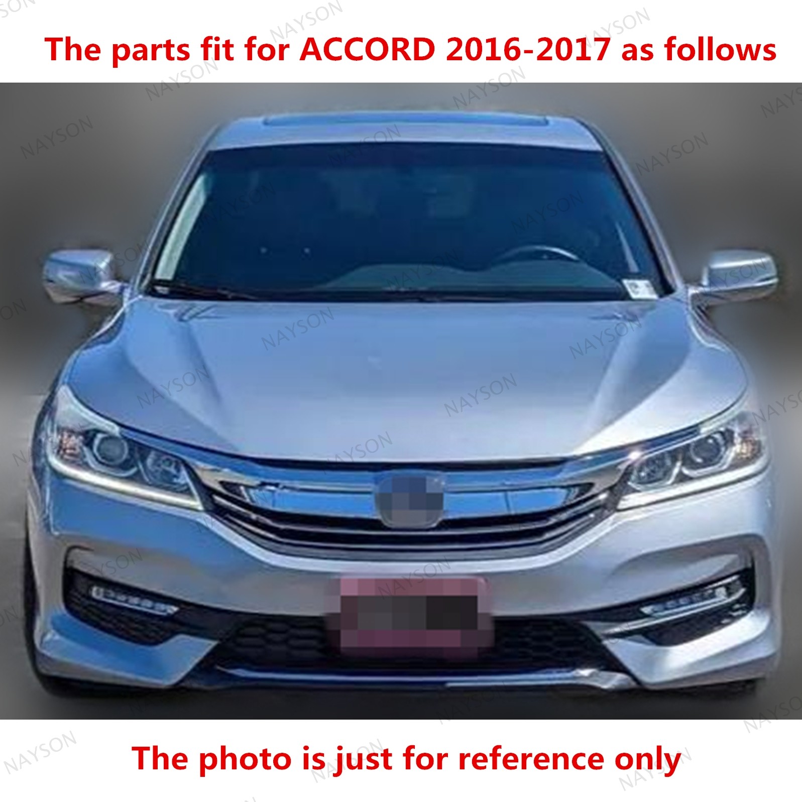 For Accord 2016-17 Front Bumper Cover/Upper Lower Grilles/LED Fog Lamps/Retainer