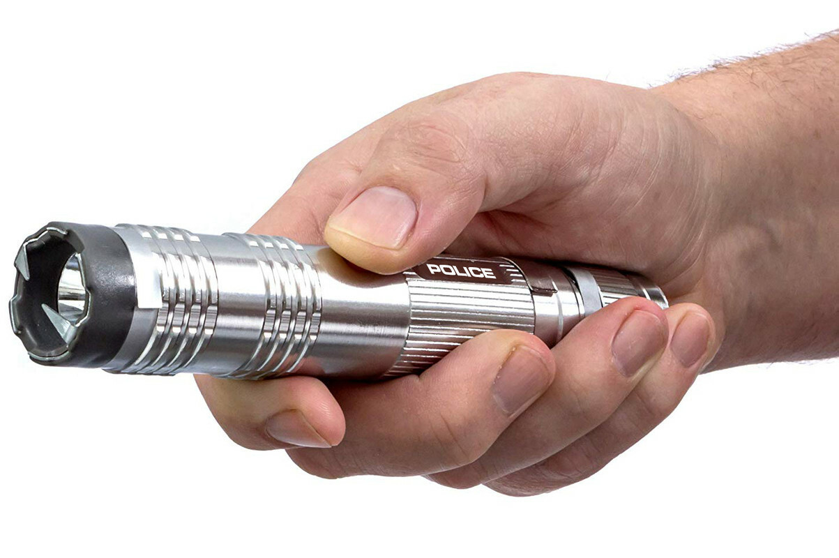 POLICE Metal Stun Gun M12 680 BV Rechargeable LED Flashlight - Grey