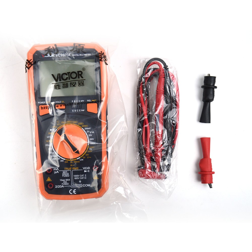 VICTOR VC9801A+ 3 1/2 Digital Multimeter True RMS Transistor Ammeter Voltmeter #