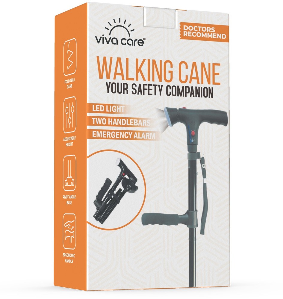 Walking Cane with Light & Siren Alarm - Foldable  Adjustable - Size L
