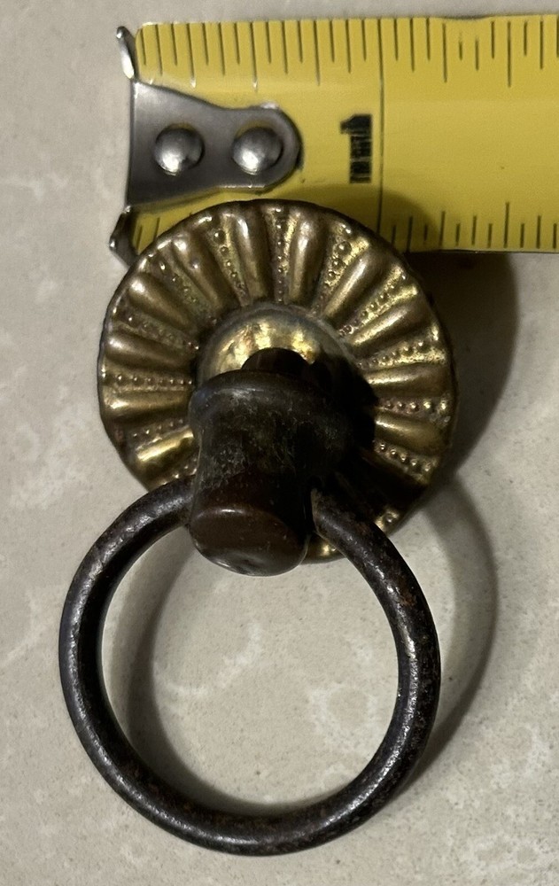 Antique Salvaged Architectural Brass Drawer Finger Pull, 1 1/4"