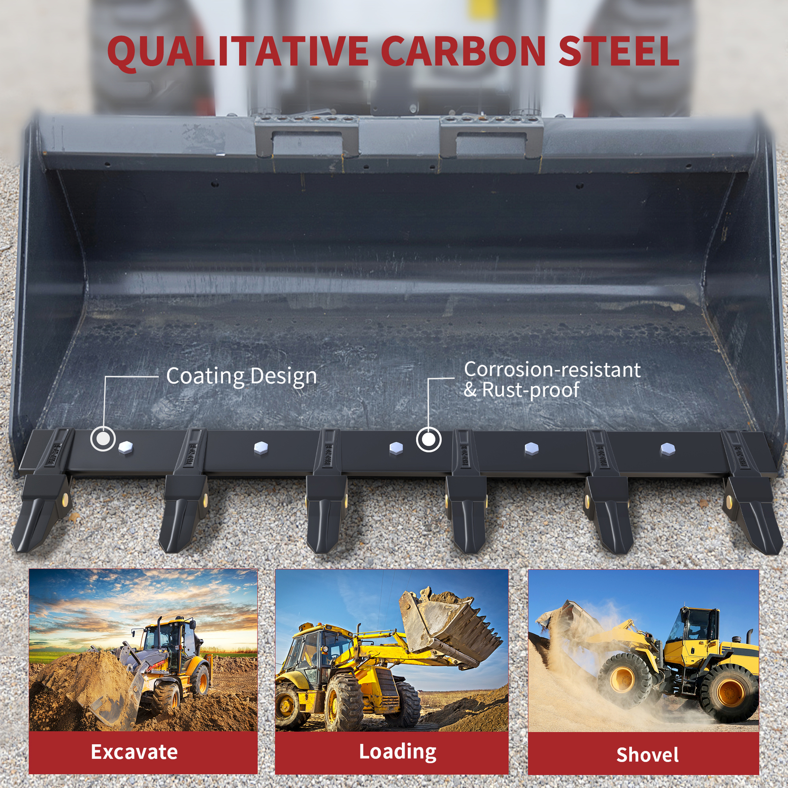 48" Bucket Tooth Kit Bolt On Design for Loader Tractor Bucket Protection Steel