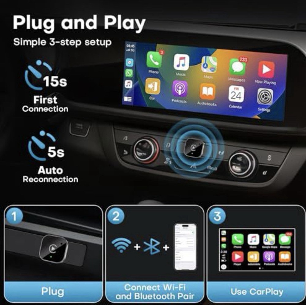 Wireless CarPlay & Android Auto Adapter 2026 USB/USB-C Plug & Play Fast Connect