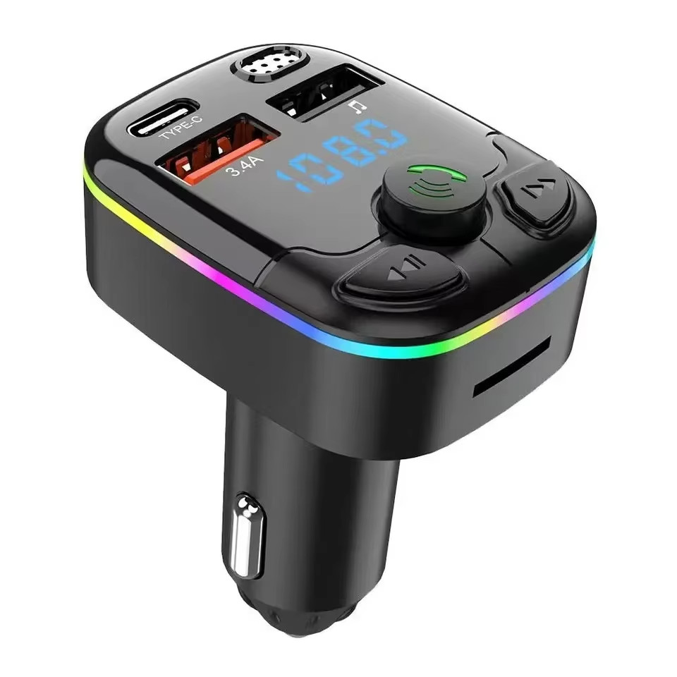 Car FM Transmitter Bluetooth 5.0 Charger PD Type-C Dual USB Ambient MP3