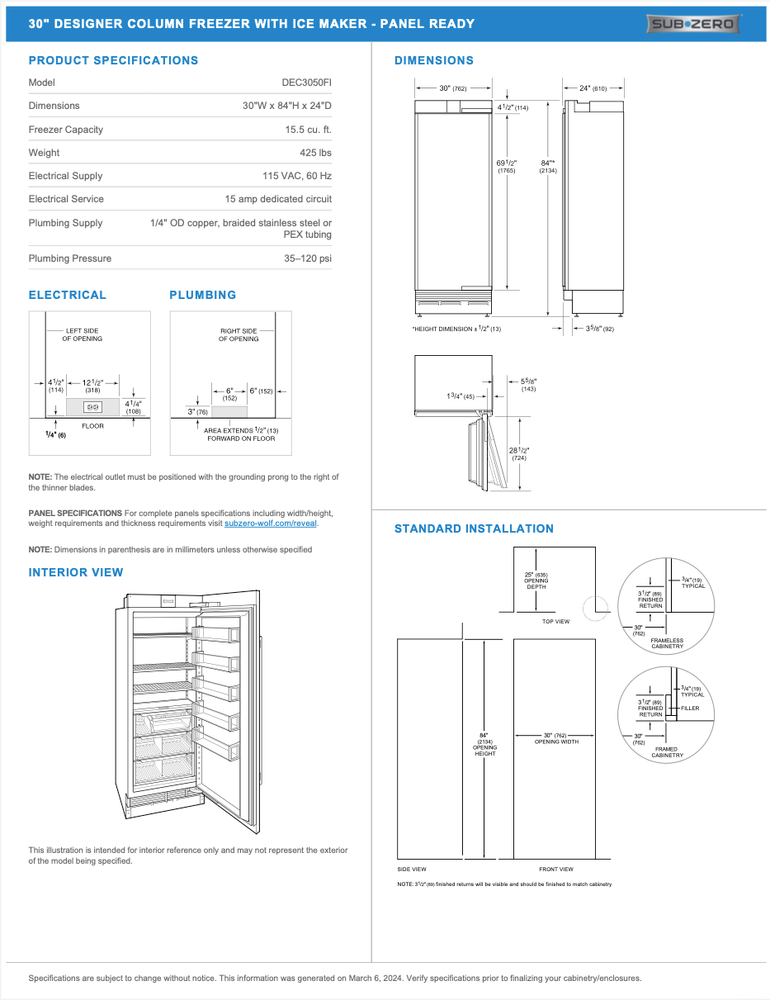 Sub-Zero Designer Built in Freezer