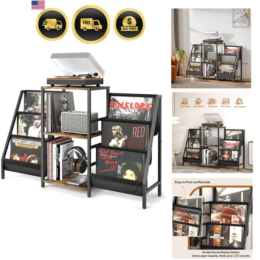 Record Player Stand with Vinyl Storage, Record Player Table with Vinyl Record...