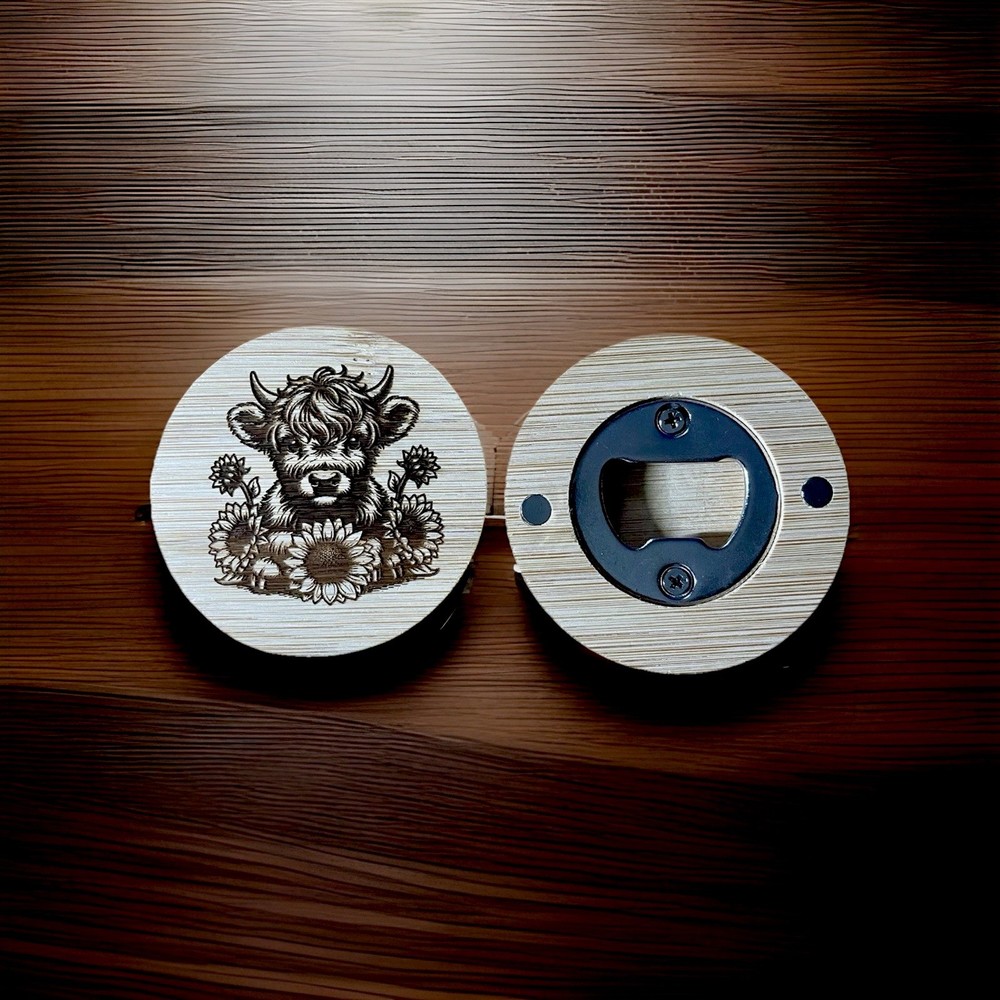 Bottle Opener,laser Engraved,Cow,Bamboo,Fridge Magnet