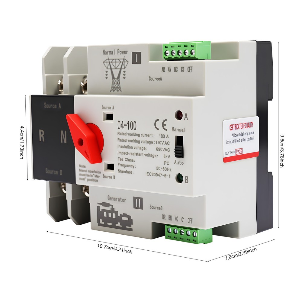 Dual Power Automatic Transfer Switch, 2P 100 Amp Automatic Transfer Switch
