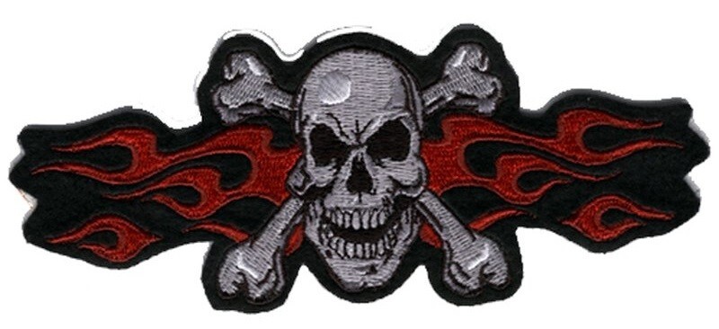 NWOT LETHAL THREAT RED FLAME SKULL PATCH 2.5"x6" ST31012