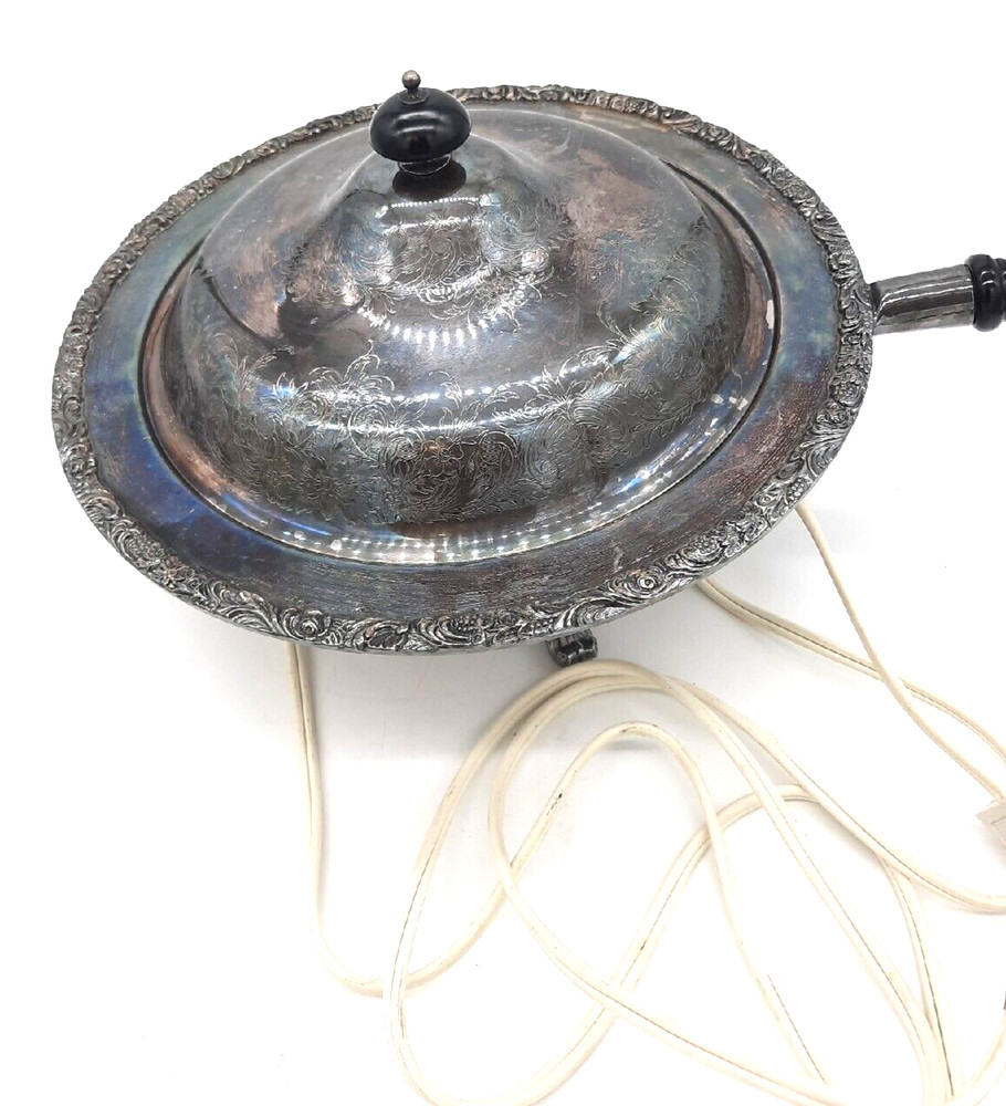 Vtg Webster Wilcox Electric Silverplate Footed Covered Warming Buffet Server