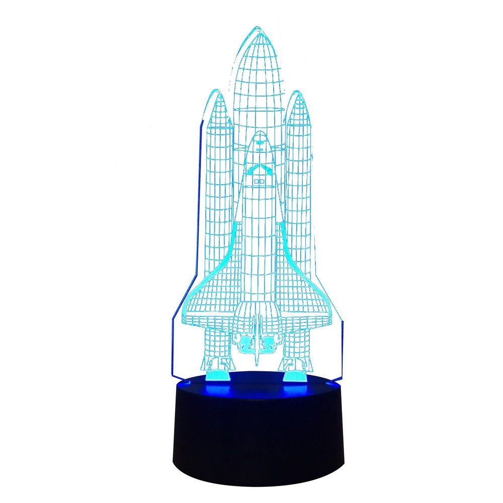 3D Space Rocket Night Light 7-Color Changing LED Table Lamp W/ Remote Control S