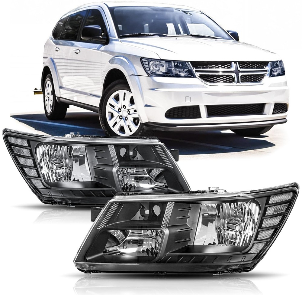 Headlights Assembly compatible with 2009-2020 Dodge Journey Halogen Headlamp ...