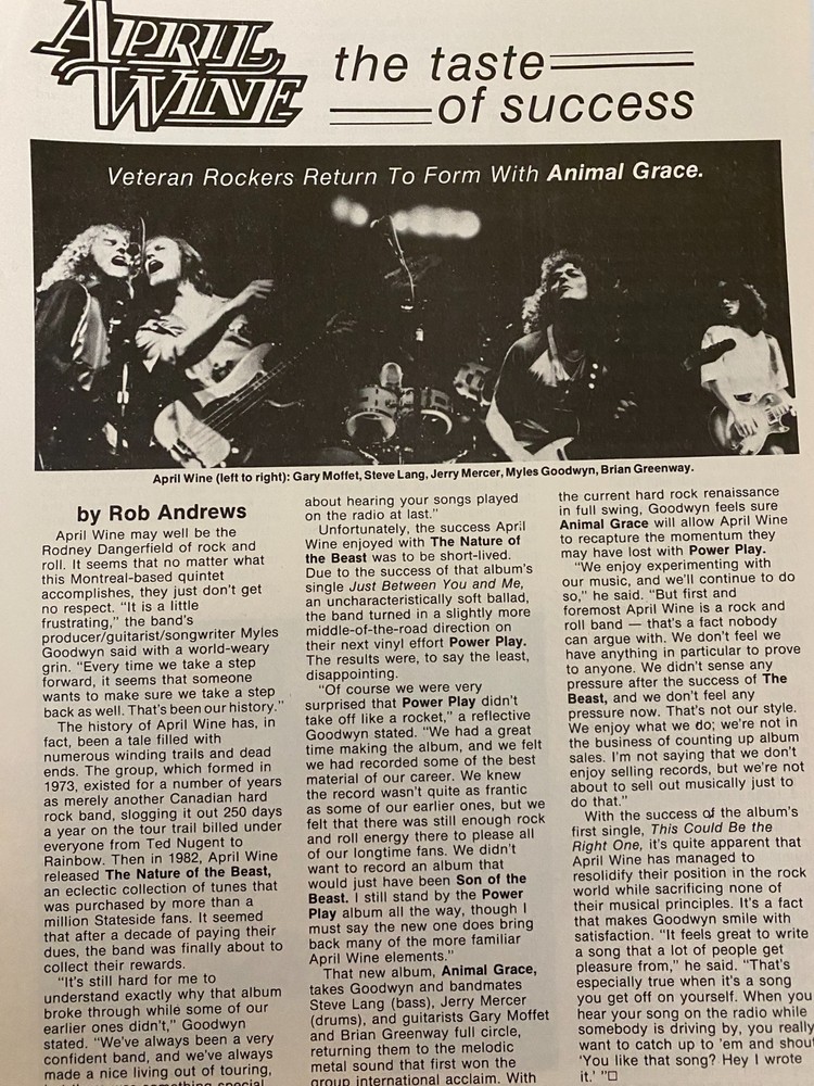 April Wine, Full Page Vintage Clipping