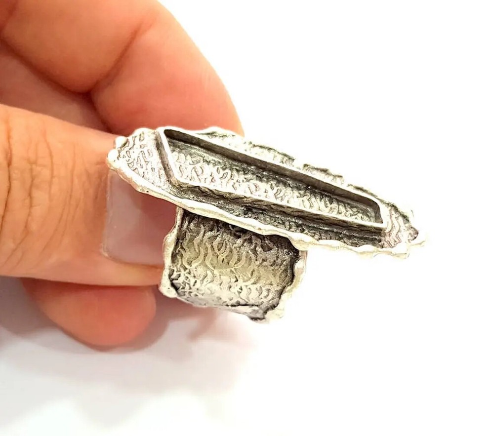 Ring Blank Bezel Settings Cabochon Mountings Adjustable Antique Silver Brass