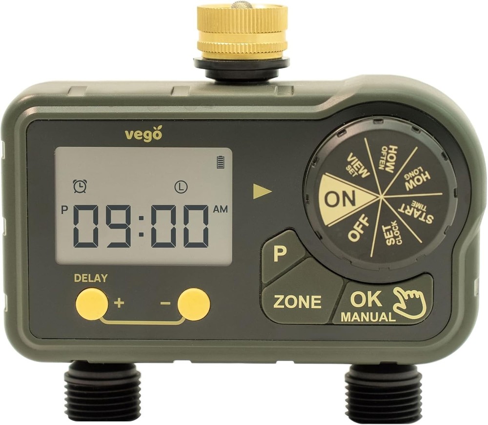 2 Zone Sprinkler Timer Brass Inlet Dual Channel Programmable Watering