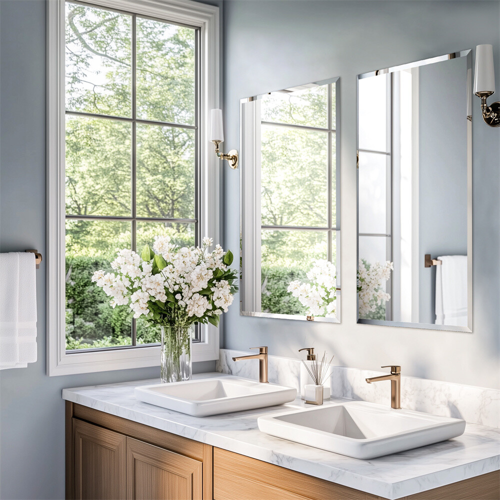 Frameless Rectangle Bathroom Vanity Wall Mirror Beveled Edge Shatterproof Mirror