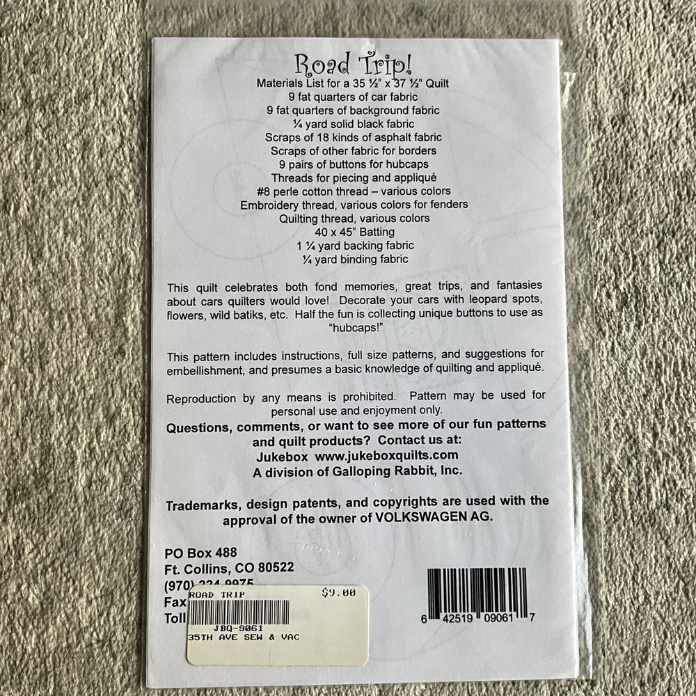 Road Trip by Cindy Cooksey Quilt Pattern New Uncut