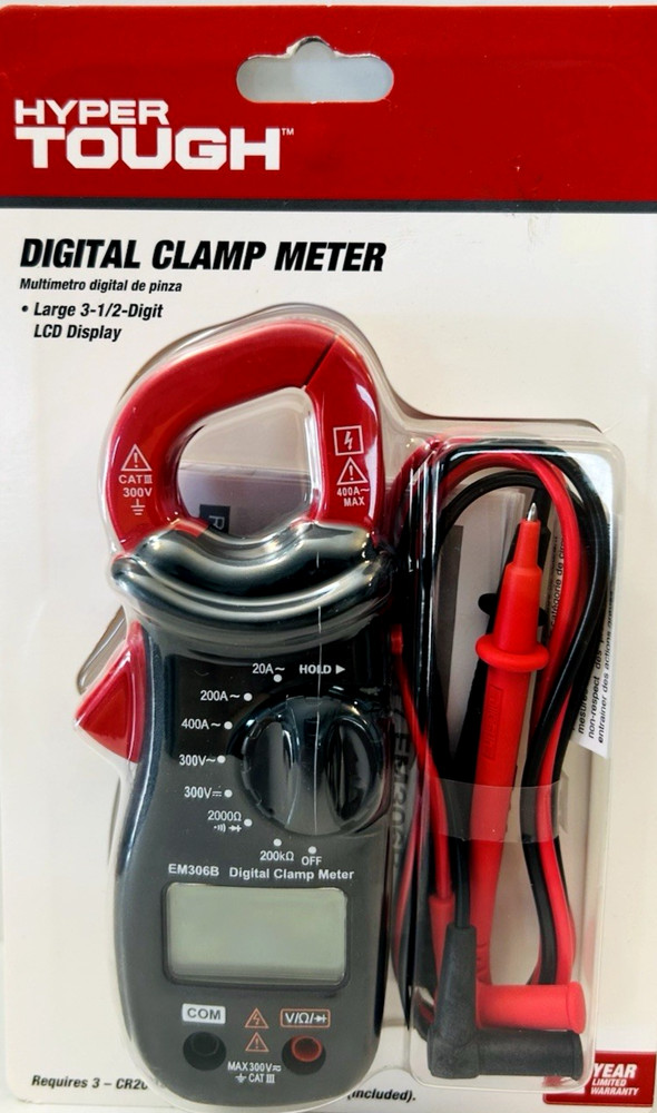 Hyper Tough Digital Clamp Meter Electrical Wire Current Tester with LCD Screen