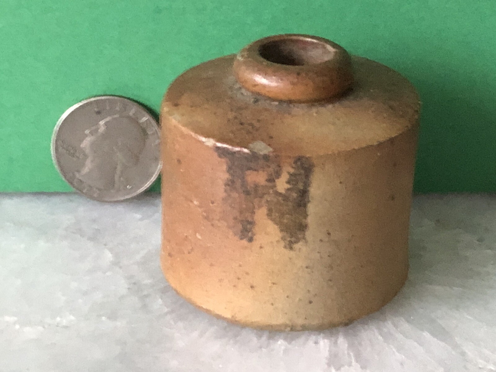 Antique Primitive 19th C Civil War Era Salt Glaze Stoneware Pottery Inkwell