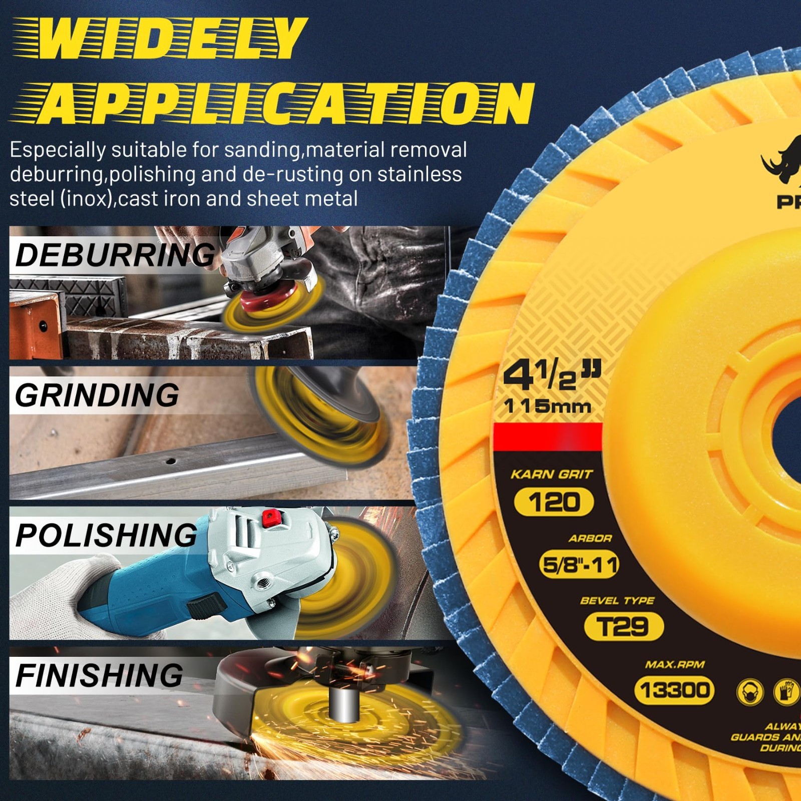 20PCS 4-1/2" T29 Flap Discs 60 Grit Zirconia Tool-Free Angle Grinder Grinding