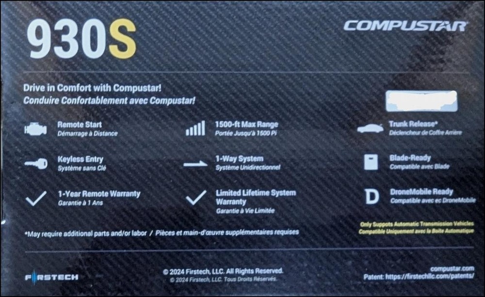 Compustar CS930-S 1-Way 3 Button Remote Starter Brand New