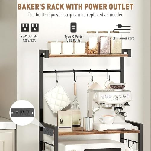 4 Tier Baker Rack Kitchen Shelf with Power