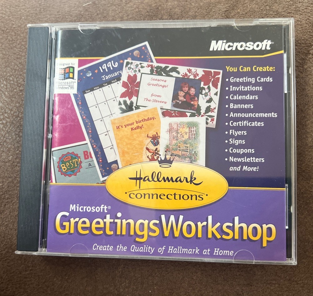 Microsoft Greetings 96 Hallmark Connections Workshop CD Win95 Win98 Windows NEW