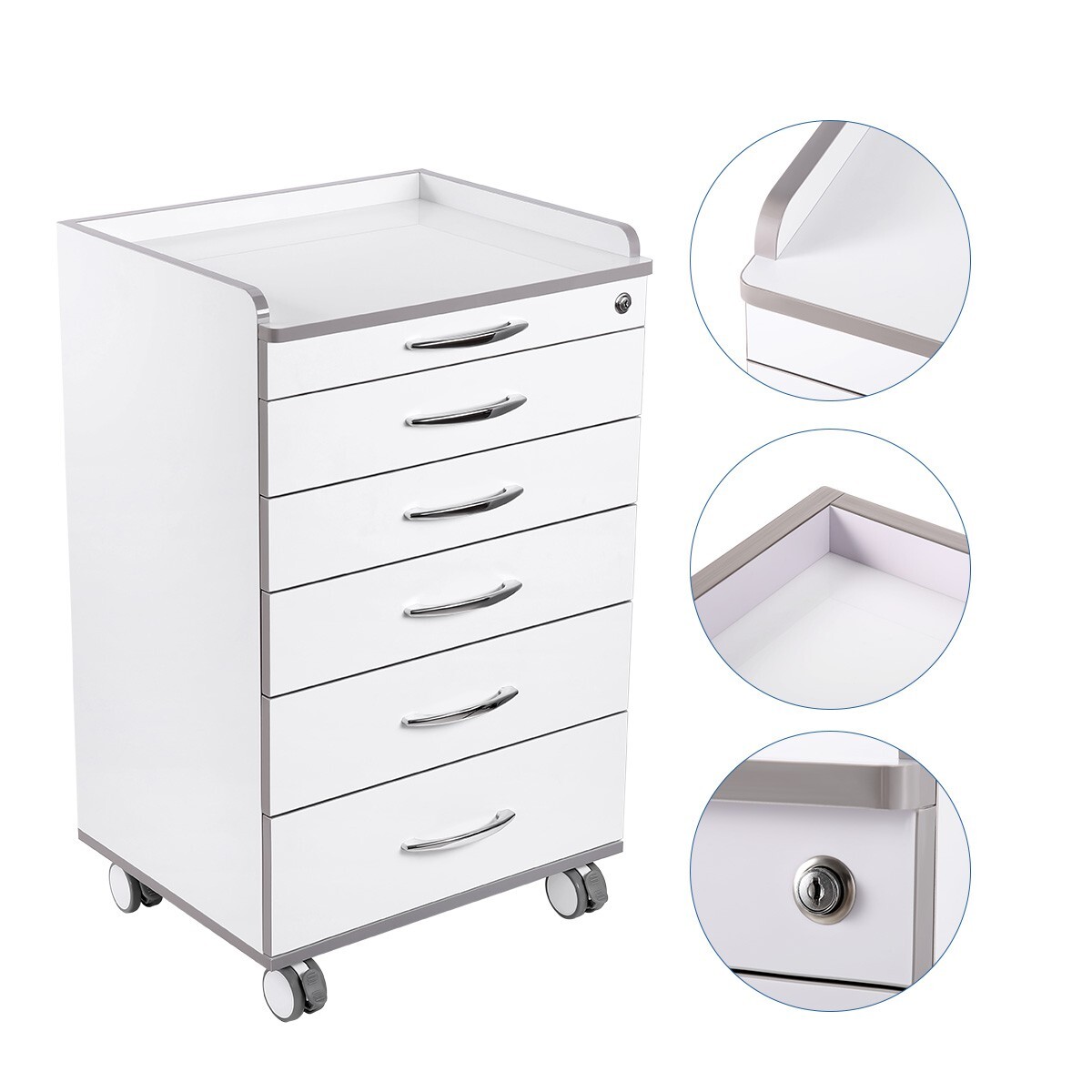 5 Drawers Dental Lab Mobile Cabinet Assistant Cart Medical Utility Storage Cart