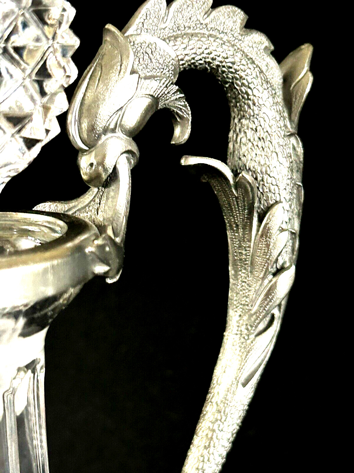 Glass Crystal Decanter Dragon Handle 11.5" Tall Italy