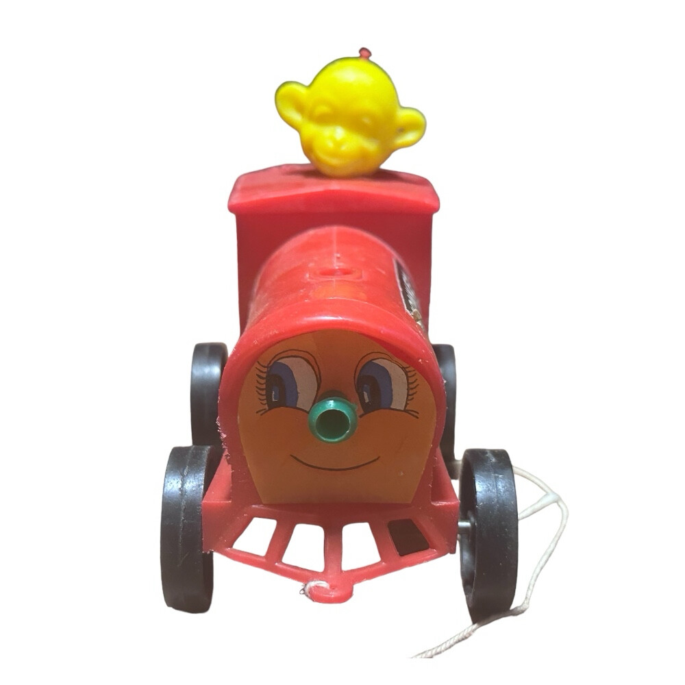 Monkey Choo Choo Plastic Train Pull Toy 5" VINTAGE 1960's