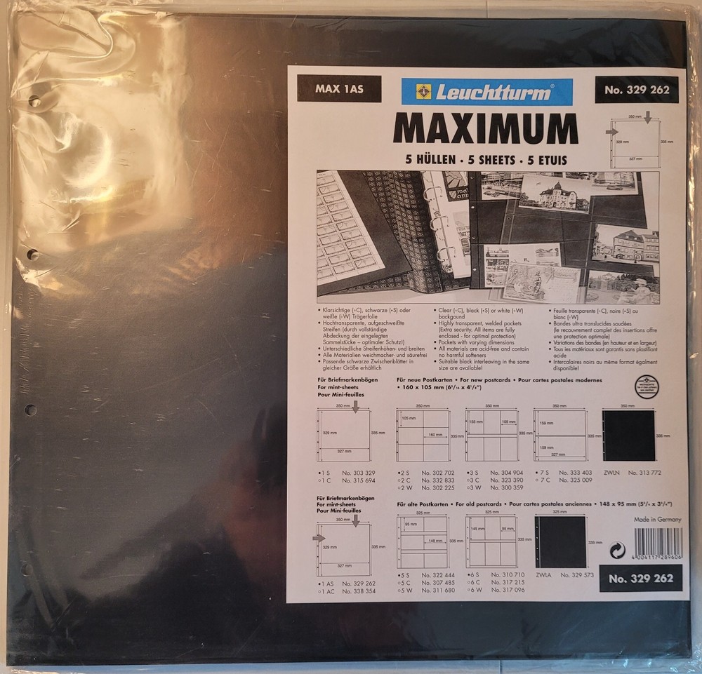 MAXIMUM Stock Sheets MAX1AS BLACK 1-pocket 2-sided for Mint Sheets Pkg. 5
