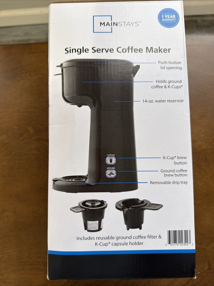 Mainstays Single Serve Coffee Maker, 1 cup Capsule or Ground Coffee