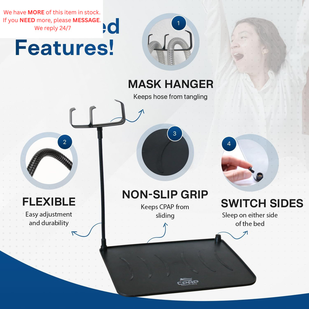 CPAP Protector Mat & Hose Holder – Bedside Organizer Black T-style Hook