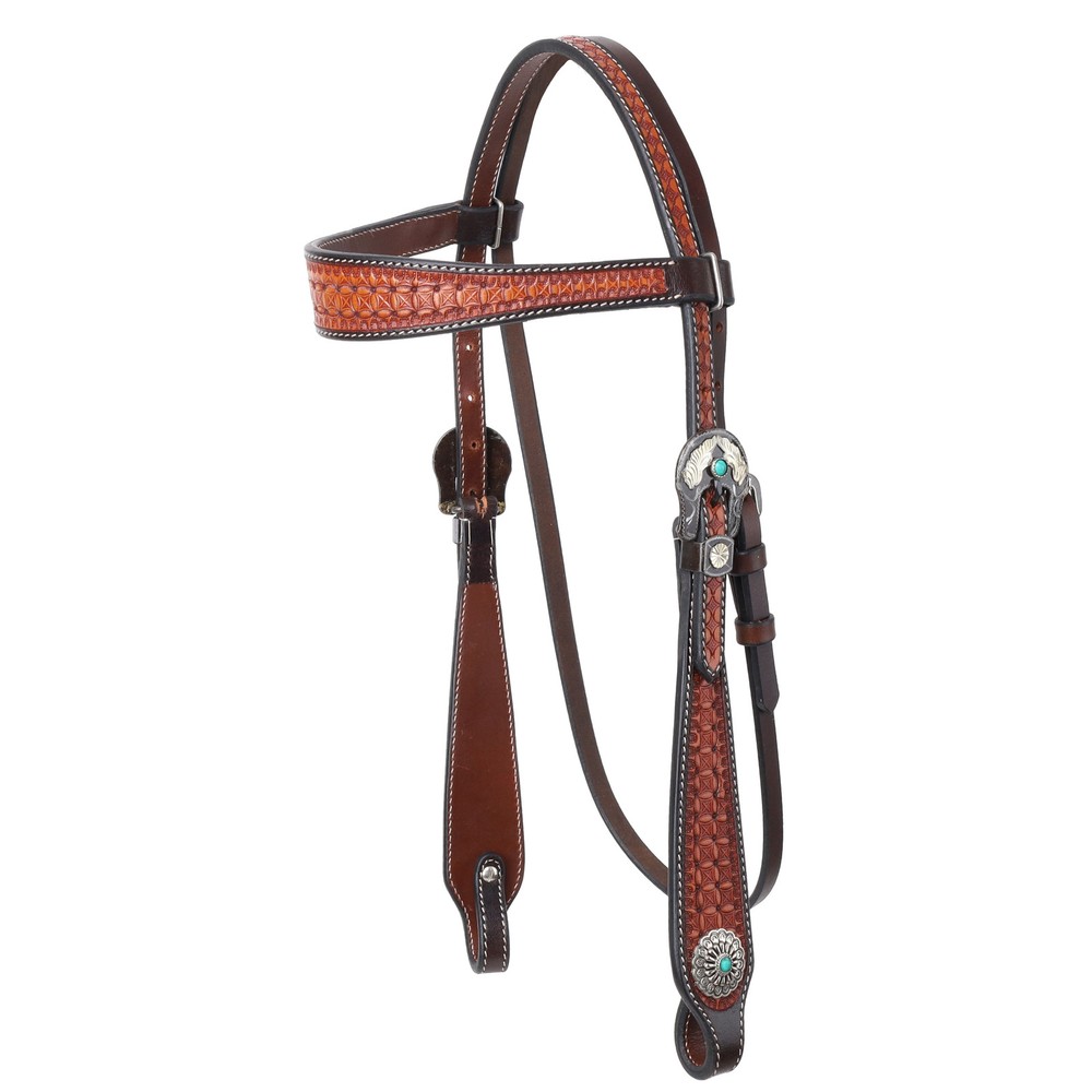 Showman Rustic Tooled Browband Leather Headstall