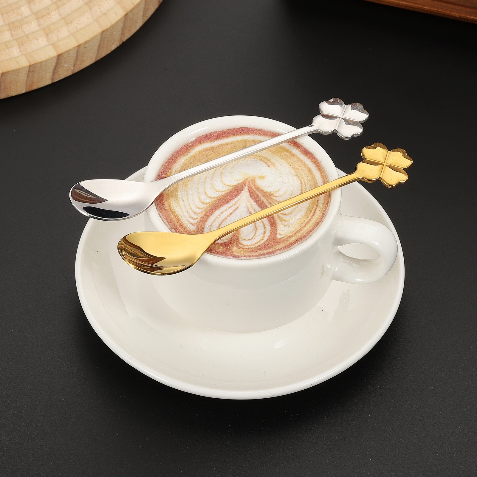 4pcs Coffee Spoons, 4 Shapes Tea Spoons Stainless Steel, Silver