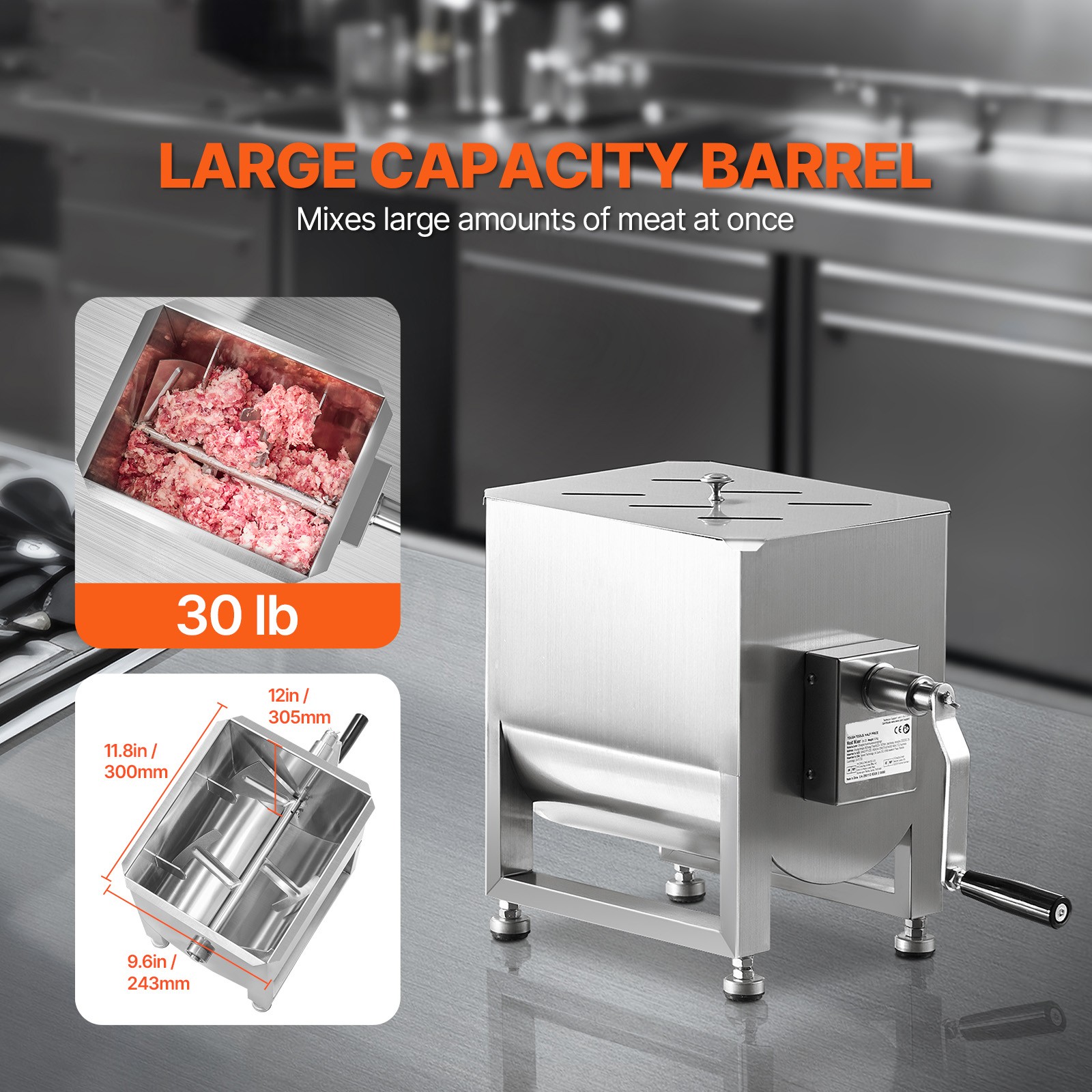 Commercial Manual Meat Mixer 30LB Meat Sausage Hand Mixing Machine Stainless