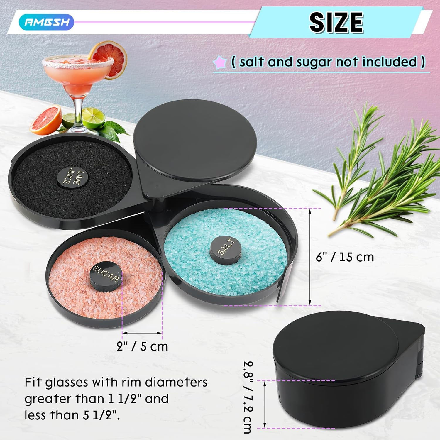 3-Tier Bar Glass Rimmer Bartender Tool with Sponge | Margarita Salt Rimmer Set,S