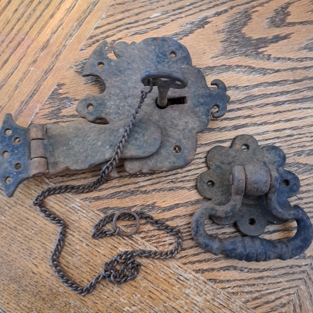 Vintage Cast Iron Latch and Knocker Aged
