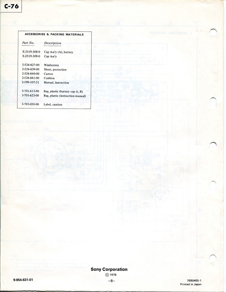 VINTAGE SONY SERVICE MANUAL CONDENSOR MICROPHONE C- 76