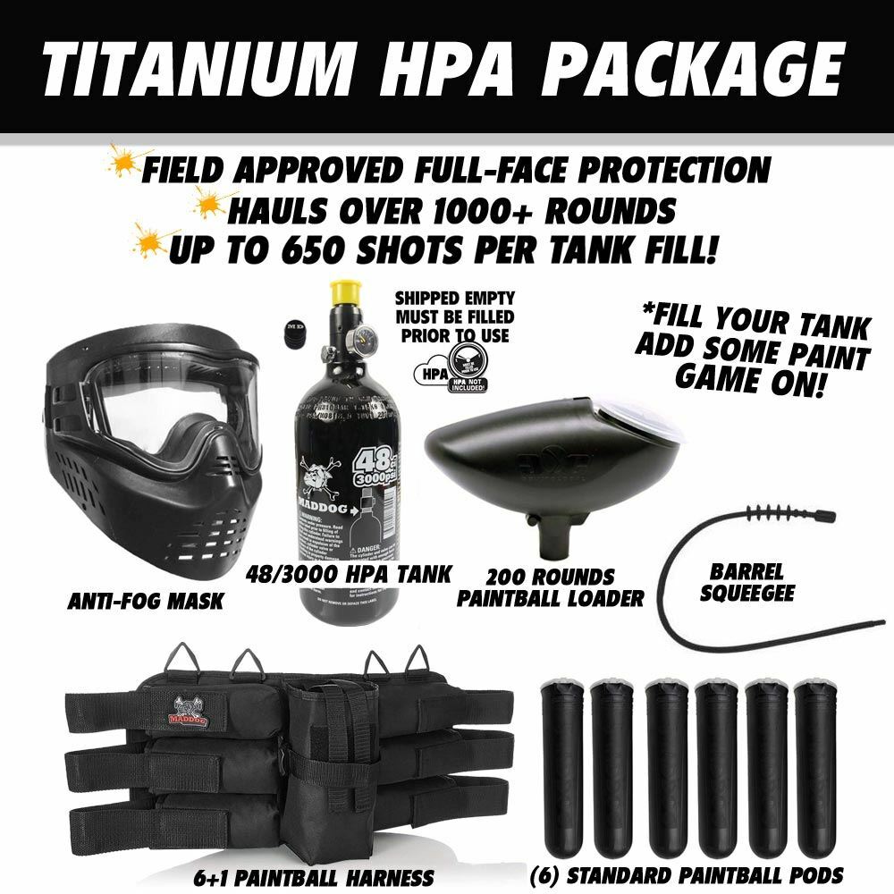 Maddog Tippmann Cronus Basic Tactical Titanium HPA Paintball Gun Starter Kit Tan
