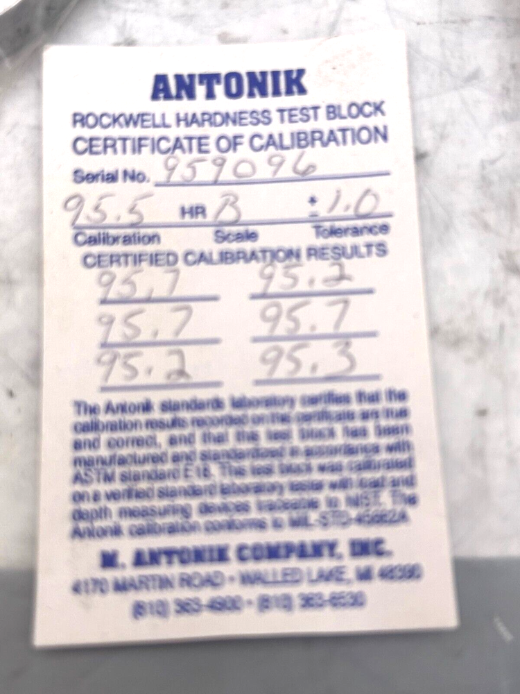 ATS Hardness Test Block Value В-95•5 New/Nos